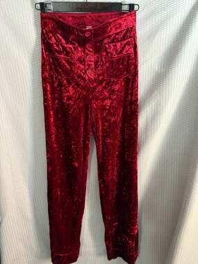 Halara High Waisted Button Crushed Velvet Flare Leg Pants in Lipstick Red